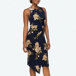 Nine Britton Women's XL Blue Floral Abigail Brushed Knit Fitted Midi Dress